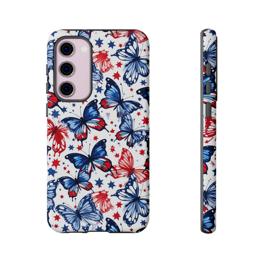 Patriotic Android Phone Case | Red White and Blue Butterfly Case | 4th of July Samsung Galaxy Cover | USA Pride Case | American Flag Butterfly Aesthetic