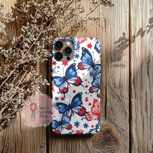 Patriotic MagSafe iPhone Case | Red White and Blue Butterfly Phone Case | 4th of July iPhone Case | USA Pride Phone Cover | American Flag Aesthetic Case