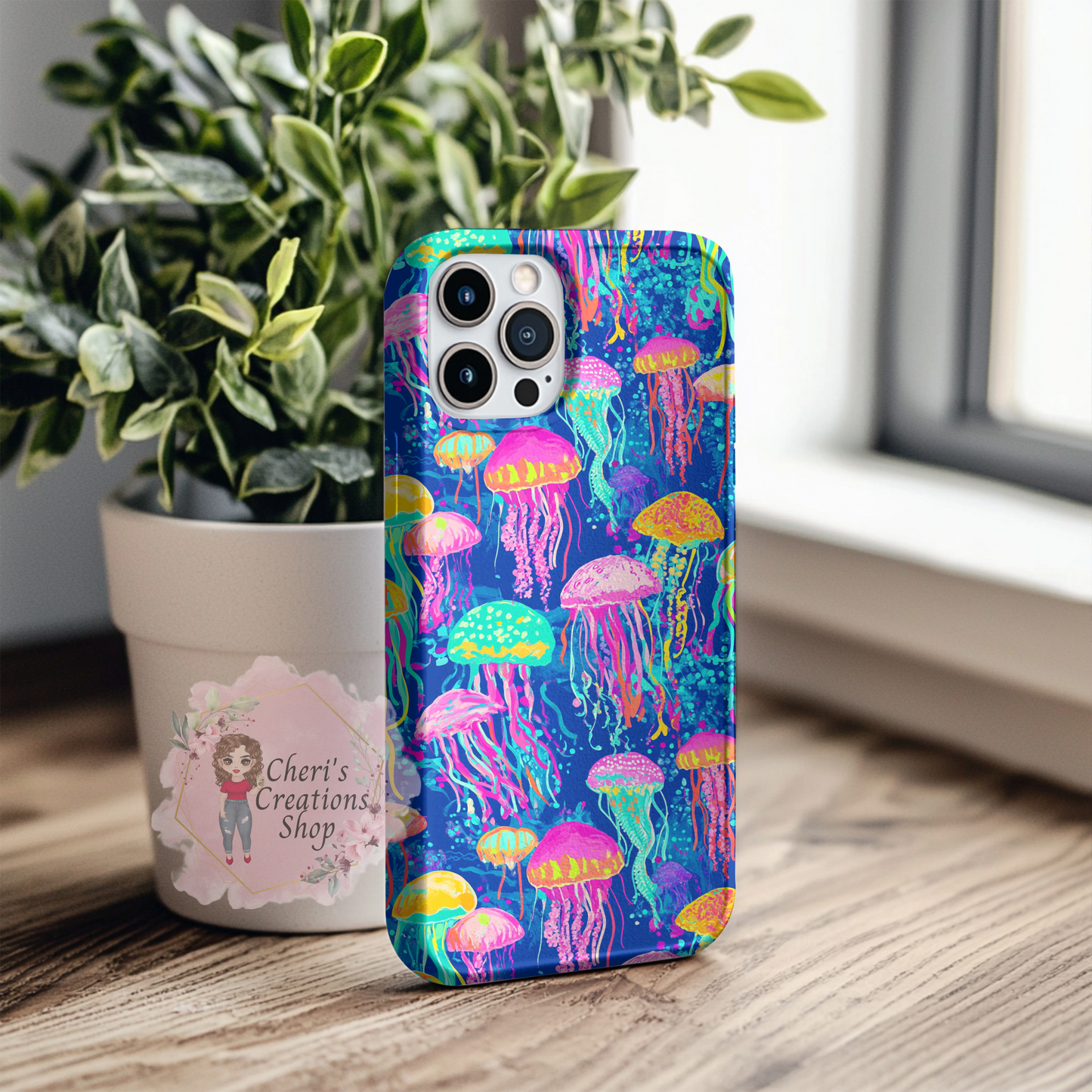Preppy Jellyfish MagSafe iPhone Case | Colorful Ocean Aesthetic Phone Case | Slim Protective Case with MagSafe | Coastal Sea Life iPhone Cover