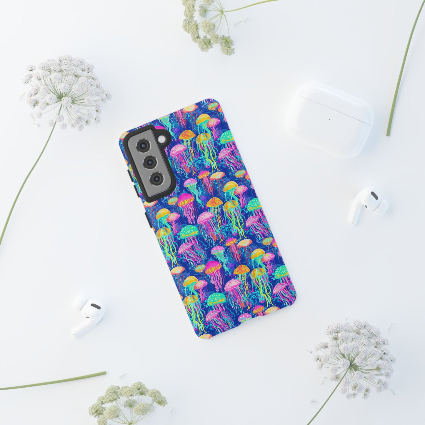 Preppy Jellyfish Android Phone Case | Colorful Ocean Aesthetic Case for Samsung & Pixel | Sea Life Slim Cover | Trendy Beachy Coastal Phone Case