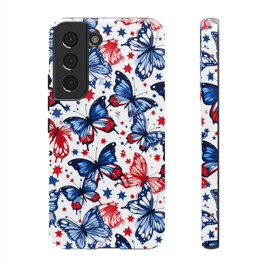 Patriotic Android Phone Case | Red White and Blue Butterfly Case | 4th of July Samsung Galaxy Cover | USA Pride Case | American Flag Butterfly Aesthetic