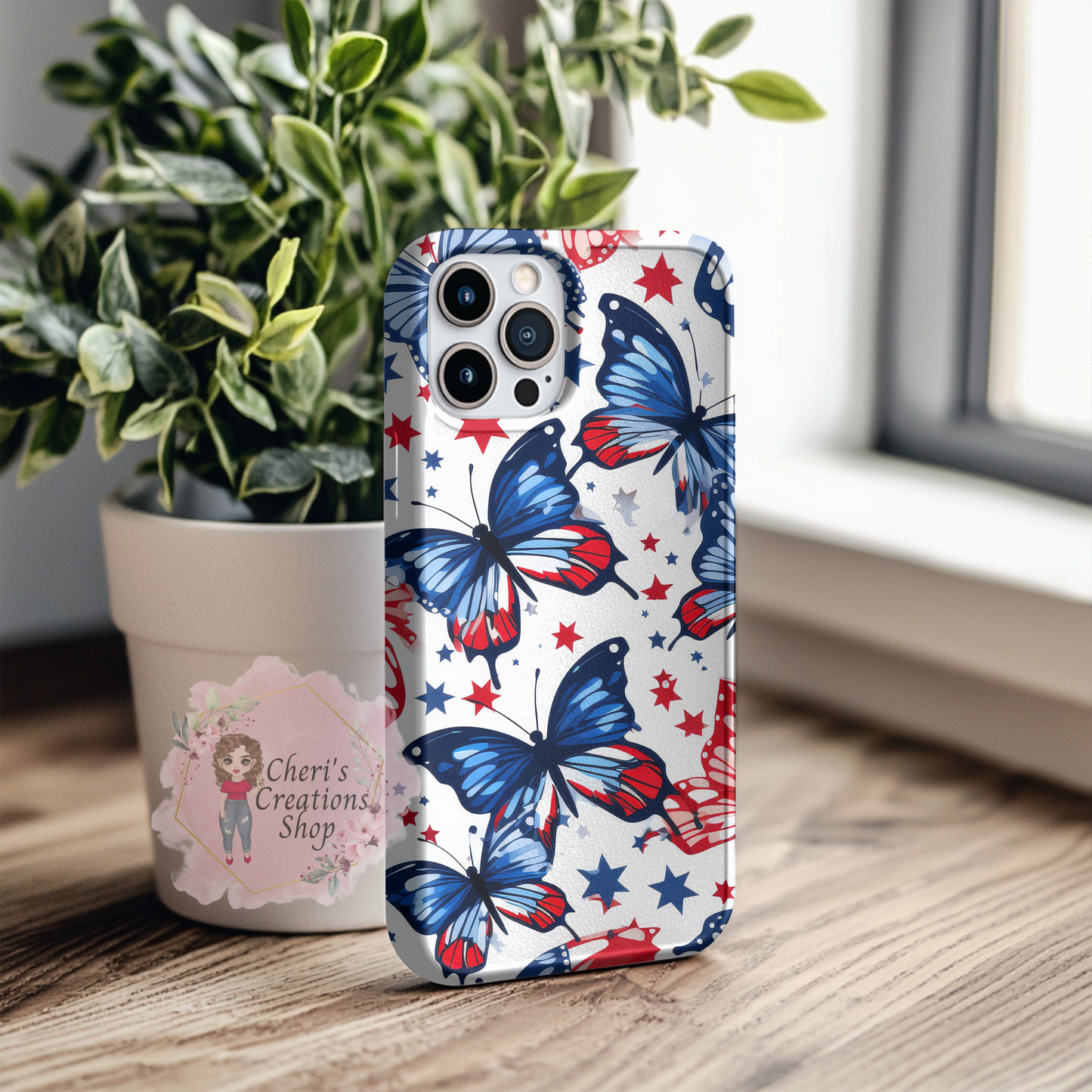 Patriotic MagSafe iPhone Case | Red White and Blue Butterfly Phone Case | 4th of July iPhone Case | USA Pride Phone Cover | American Flag Aesthetic Case