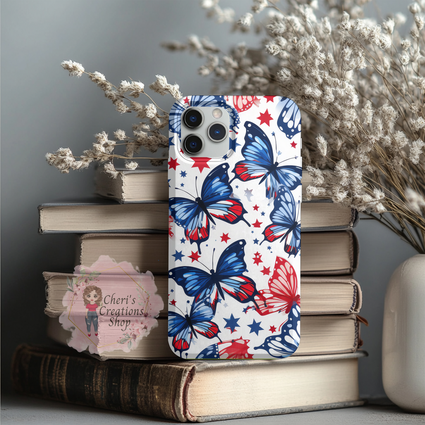 Patriotic MagSafe iPhone Case | Red White and Blue Butterfly Phone Case | 4th of July iPhone Case | USA Pride Phone Cover | American Flag Aesthetic Case