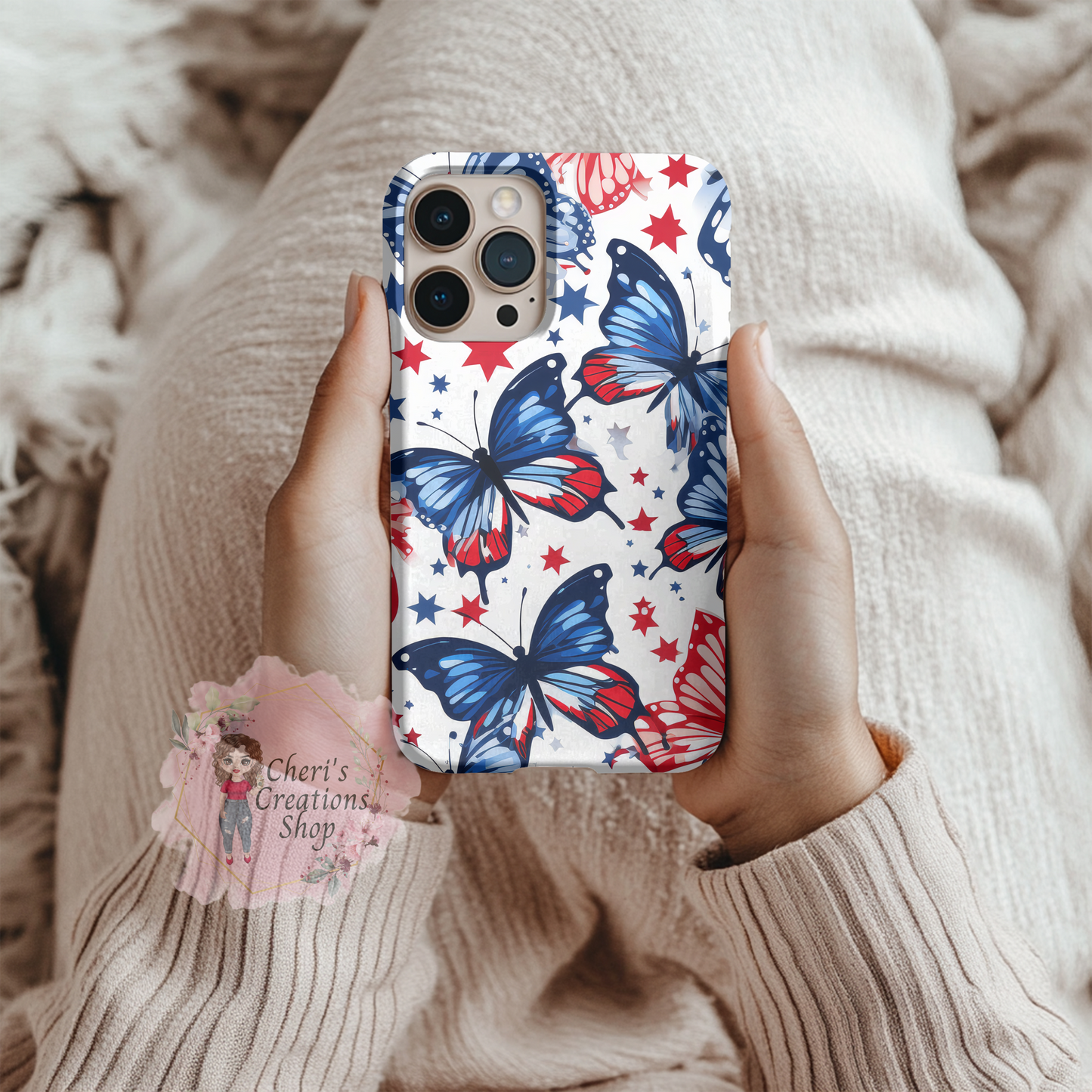 Patriotic MagSafe iPhone Case | Red White and Blue Butterfly Phone Case | 4th of July iPhone Case | USA Pride Phone Cover | American Flag Aesthetic Case