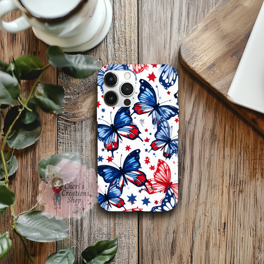 Patriotic MagSafe iPhone Case | Red White and Blue Butterfly Phone Case | 4th of July iPhone Case | USA Pride Phone Cover | American Flag Aesthetic Case