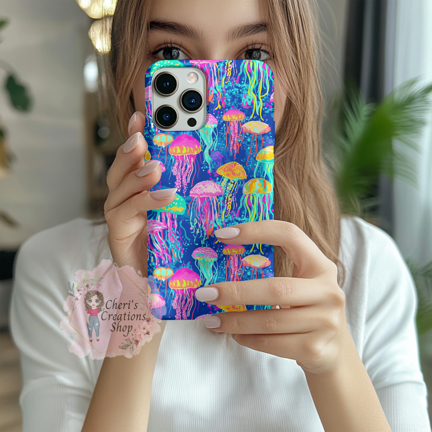 Preppy Jellyfish MagSafe iPhone Case | Colorful Ocean Aesthetic Phone Case | Slim Protective Case with MagSafe | Coastal Sea Life iPhone Cover